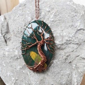Bloodstone Necklace, Tree of Life Bloodstone Necklace, Spring Inspired Jewelry Gift, Tree Wire Necklace in Brass, Wire Wrap Bloodstone Tree image 2