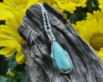 Elemental Gems Two-tone 24x13mm Blue Copper Turquoise Pendant w/ Chain