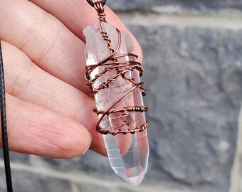 Large Quartz Copper Pendant Necklace, Spring Jewelry, Copper Wire Wrap Crystals, Copper Wire Pendant, Pagan Witchy White Crystal Pendant