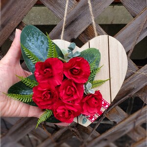 Spring Flower Gifts, Red Rose Floral Door Hanger, Mothers Day Gift, Floral Decorative Heart Shape Decor, Country Farmhouse Rose Heart Decor image 1