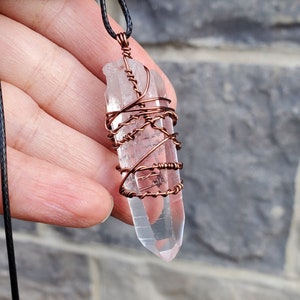 Large Quartz Copper Pendant Necklace, Spring Jewelry, Copper Wire Wrap Crystals, Copper Wire Pendant, Pagan Witchy White Crystal Pendant