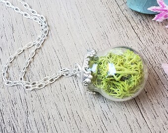 Terrarium Necklace, Real Moss Pendant for Her, Plant Necklace For Valentines Day, Nature Gift Forest Necklace on Silver Chain Canadian Shop