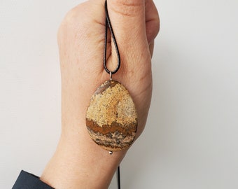 Picture Jasper Necklace, Stone Necklace Gift for Men, Simple Stone Necklace for Everyday, Nature Lovers Gift, Gift Ideas Jewelry, Reversible