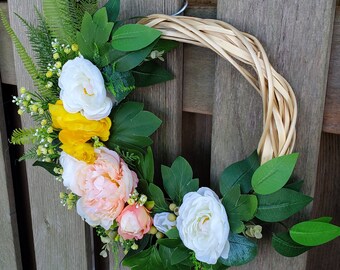 Spring Floral Wreath, Small Wreath for Door, Mothers Day Spring Wreath Gift, Gift Ideas for Mom, Floral Home Decor Wreath, Greenery Wreath