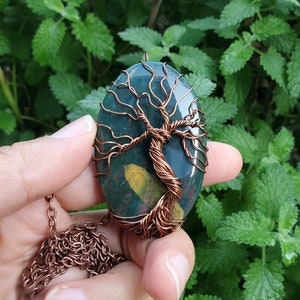 Bloodstone Necklace, Tree of Life Bloodstone Necklace, Spring Inspired Jewelry Gift, Tree Wire Necklace in Brass, Wire Wrap Bloodstone Tree