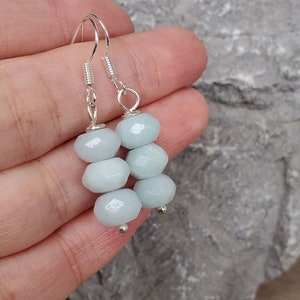 Amazonite Earrings, Valentines Day Earrings, Dangle Amazonite Earrings for Women, Valentines Gift for Her, Small Three Stone Earrings Mint image 1