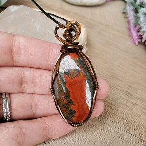Red Seam Agate Pendant, Red Agate Wire Necklace, Wire Wrap Pendant with Stone, Unique Stone Red Color Agate Pendant, Christmas Gifts on Sale image 4