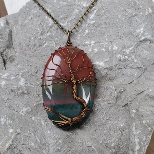 Unique Bloodstone Pendant, Tree of Life Spring Necklace, Wire Wrap Pendant Women's Birthday Gift, Handmade Nature Inspired Spirit Tree Gift image 6