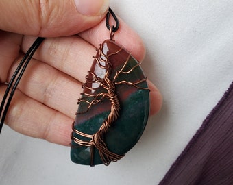 Bloodstone Tree Necklace, Bloodstone Necklace, Men's Stone Necklace, Spring Gifts for Nature Lovers, Tree of Life Wire Necklace in Copper