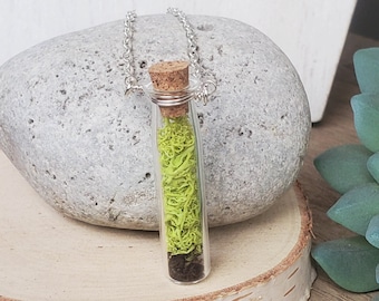 Terrarium Necklace for Nature Lovers, Live Moss Necklace, Glass Bottle Moss Jewelry for Her, Unique Valentine's Day Gift for Women, Plants