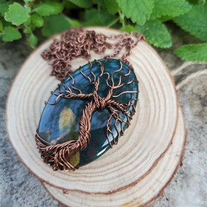 Bloodstone Necklace, Tree of Life Bloodstone Necklace, Spring Inspired Jewelry Gift, Tree Wire Necklace in Brass, Wire Wrap Bloodstone Tree image 5