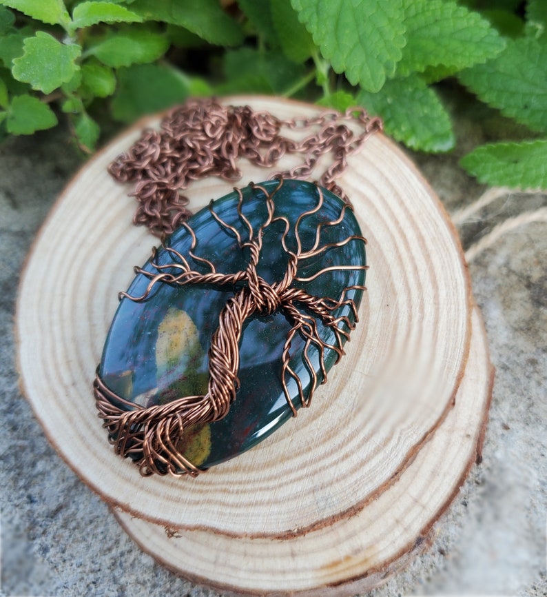 Bloodstone Necklace, Tree of Life Bloodstone Necklace, Spring Inspired Jewelry Gift, Tree Wire Necklace in Brass, Wire Wrap Bloodstone Tree image 5