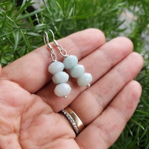 Amazonite Earrings, Valentines Day Earrings, Dangle Amazonite Earrings for Women, Valentines Gift for Her, Small Three Stone Earrings Mint image 5