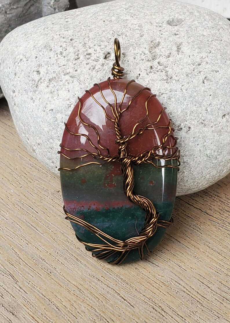 Unique Bloodstone Pendant, Tree of Life Spring Necklace, Wire Wrap Pendant Women's Birthday Gift, Handmade Nature Inspired Spirit Tree Gift image 5