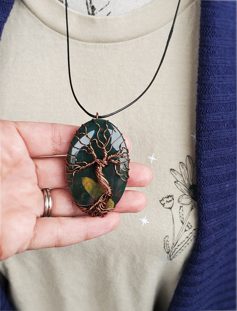 Bloodstone Necklace, Tree of Life Bloodstone Necklace, Spring Inspired Jewelry Gift, Tree Wire Necklace in Brass, Wire Wrap Bloodstone Tree image 3