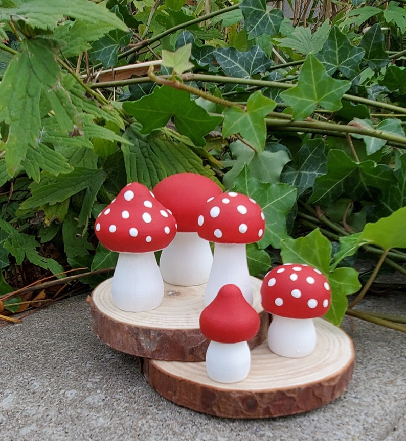 Mushroom Plant Decor, Spring Garden Mushrooms, Cute Woodland Fungi Decor, Red White Mushroom Decor for Bookshelf, Garden Fairy Mushrooms image 1