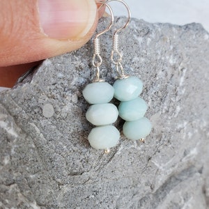 Amazonite Earrings, Valentines Day Earrings, Dangle Amazonite Earrings for Women, Valentines Gift for Her, Small Three Stone Earrings Mint image 4