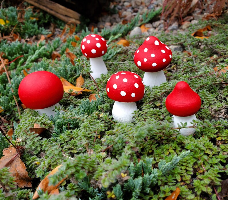 Mushroom Plant Decor, Spring Garden Mushrooms, Cute Woodland Fungi Decor, Red White Mushroom Decor for Bookshelf, Garden Fairy Mushrooms image 3