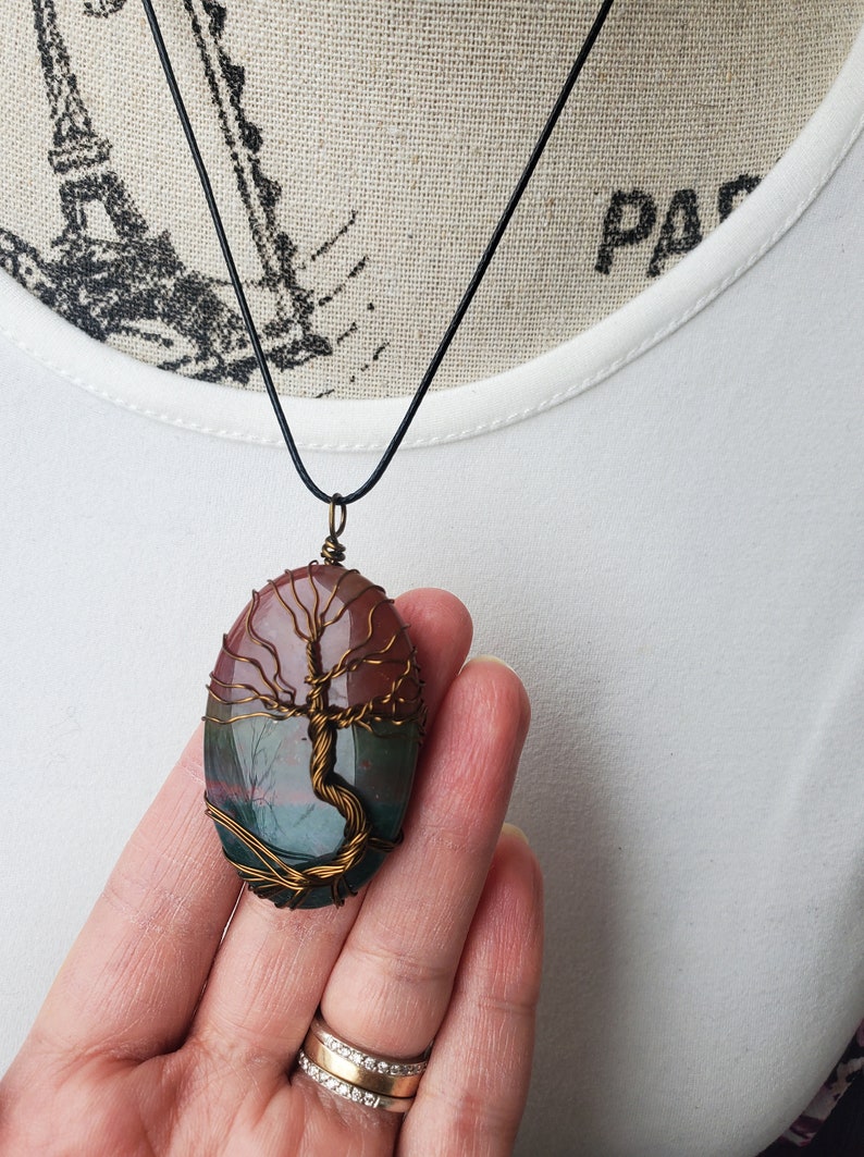 Unique Bloodstone Pendant, Tree of Life Spring Necklace, Wire Wrap Pendant Women's Birthday Gift, Handmade Nature Inspired Spirit Tree Gift image 9