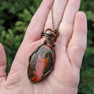 Red Seam Agate Pendant, Red Agate Wire Necklace, Wire Wrap Pendant with Stone, Unique Stone Red Color Agate Pendant, Christmas Gifts on Sale image 7