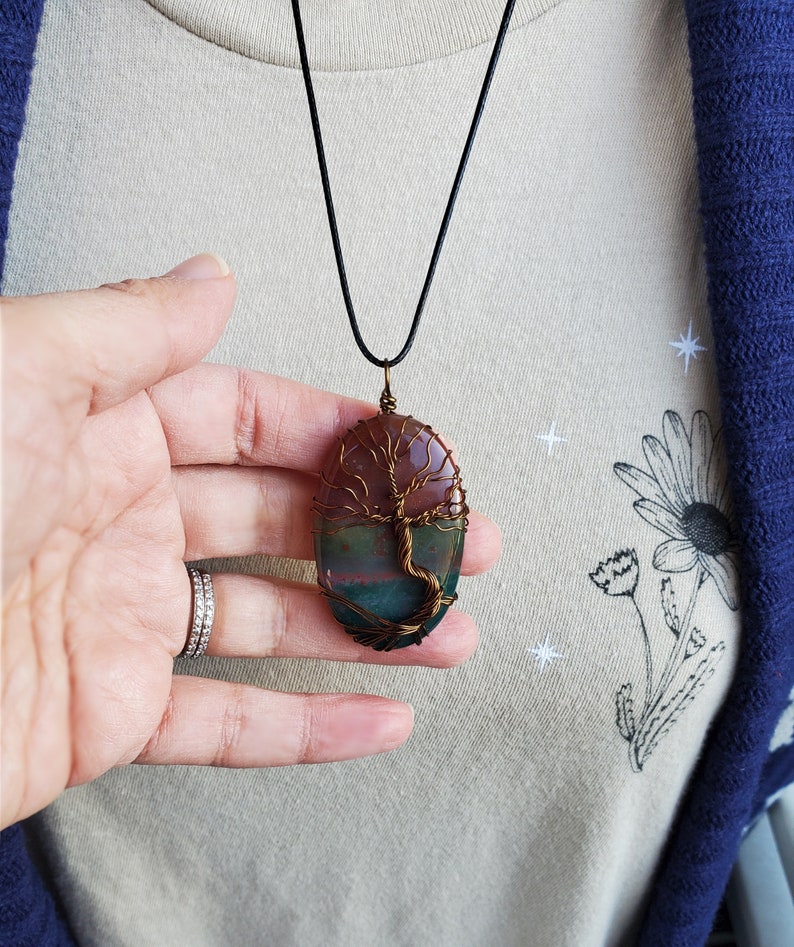 Unique Bloodstone Pendant, Tree of Life Spring Necklace, Wire Wrap Pendant Women's Birthday Gift, Handmade Nature Inspired Spirit Tree Gift image 7