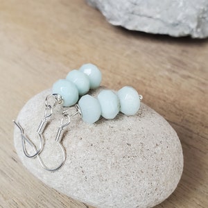 Amazonite Earrings, Valentines Day Earrings, Dangle Amazonite Earrings for Women, Valentines Gift for Her, Small Three Stone Earrings Mint image 6