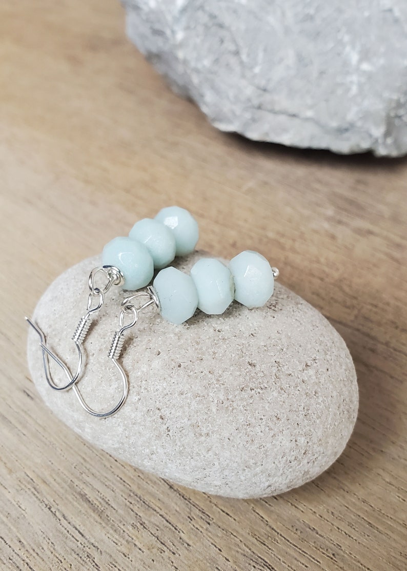 Amazonite Earrings, Valentines Day Earrings, Dangle Amazonite Earrings for Women, Valentines Gift for Her, Small Three Stone Earrings Mint image 6