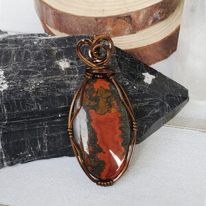 Red Seam Agate Pendant, Red Agate Wire Necklace, Wire Wrap Pendant with Stone, Unique Stone Red Color Agate Pendant, Christmas Gifts on Sale image 6