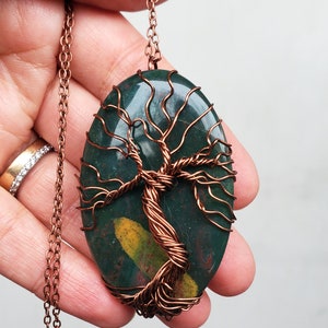 Bloodstone Necklace, Tree of Life Bloodstone Necklace, Spring Inspired Jewelry Gift, Tree Wire Necklace in Brass, Wire Wrap Bloodstone Tree image 4