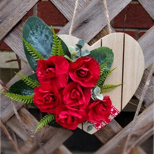 Spring Flower Gifts, Red Rose Floral Door Hanger, Mothers Day Gift, Floral Decorative Heart Shape Decor, Country Farmhouse Rose Heart Decor image 5