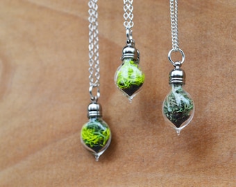 Terrarium ketting, mini mos ketting, Moederdag cadeau, lente sieraden voor haar, unieke sieraden cadeaus voor vrouwen, plant terrarium ketting