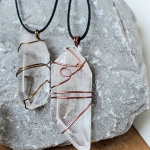 Wire Crystal Quartz Necklace, Gifts for Her, Big Quartz Point Necklace, Spring Crystal Jewelry For Him Her, Wire Wrapping Crystal Necklace image 3