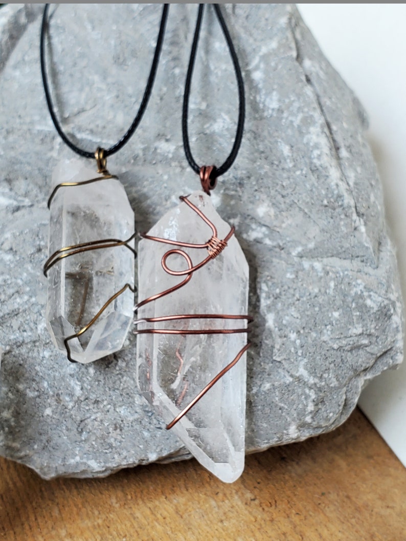 Wire Crystal Quartz Necklace, Gifts for Her, Big Quartz Point Necklace, Spring Crystal Jewelry For Him Her, Wire Wrapping Crystal Necklace image 3