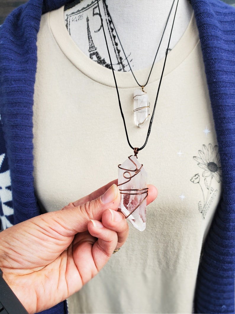 Wire Crystal Quartz Necklace, Gifts for Her, Big Quartz Point Necklace, Spring Crystal Jewelry For Him Her, Wire Wrapping Crystal Necklace image 10