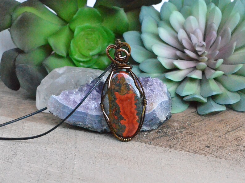 Red Seam Agate Pendant, Red Agate Wire Necklace, Wire Wrap Pendant with Stone, Unique Stone Red Color Agate Pendant, Christmas Gifts on Sale image 8