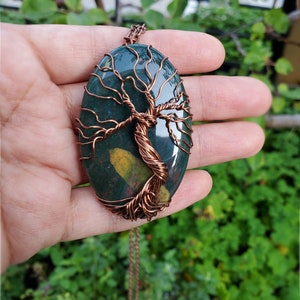 Bloodstone Necklace, Tree of Life Bloodstone Necklace, Spring Inspired Jewelry Gift, Tree Wire Necklace in Brass, Wire Wrap Bloodstone Tree image 7