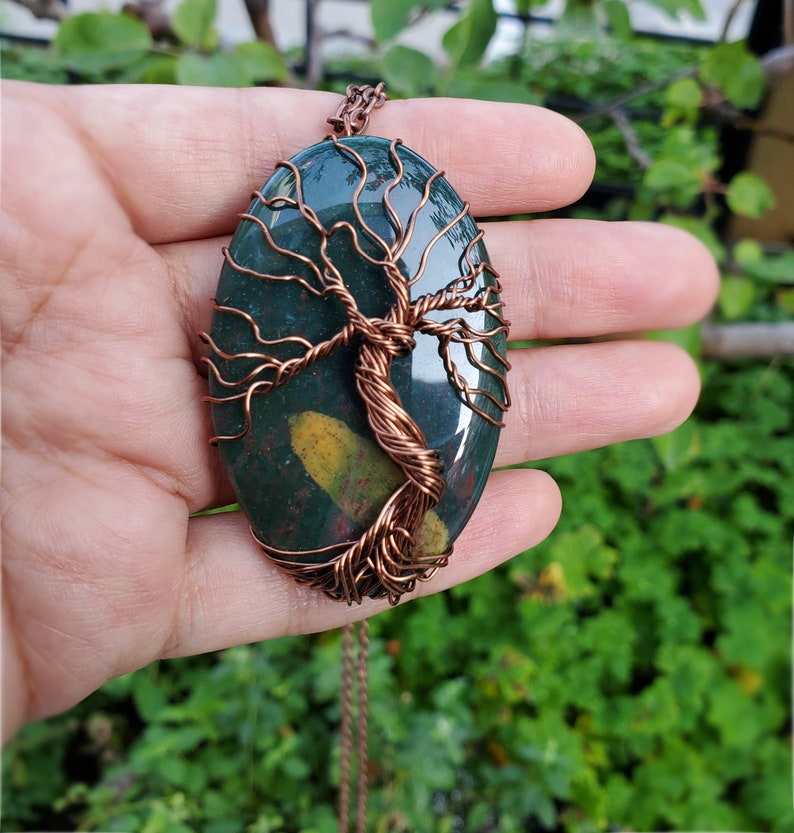 Bloodstone Necklace, Tree of Life Bloodstone Necklace, Spring Inspired Jewelry Gift, Tree Wire Necklace in Brass, Wire Wrap Bloodstone Tree image 7