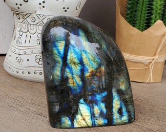 Labradorite Crystal Decor, Colorful Labradorite Specimen, Mineral Desk Decor, Reiki Healing Labradorite Stone, Polished Stone Book End