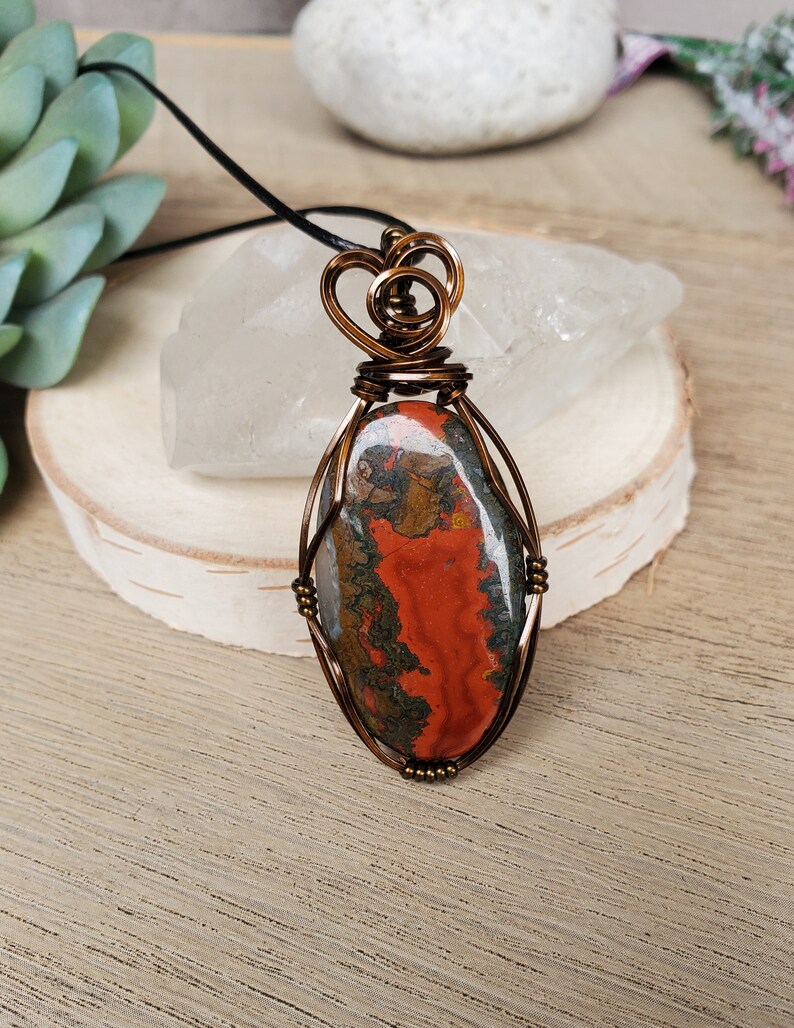 Red Seam Agate Pendant, Red Agate Wire Necklace, Wire Wrap Pendant with Stone, Unique Stone Red Color Agate Pendant, Christmas Gifts on Sale image 9