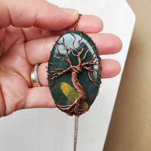 Bloodstone Necklace, Tree of Life Bloodstone Necklace, Spring Inspired Jewelry Gift, Tree Wire Necklace in Brass, Wire Wrap Bloodstone Tree image 6