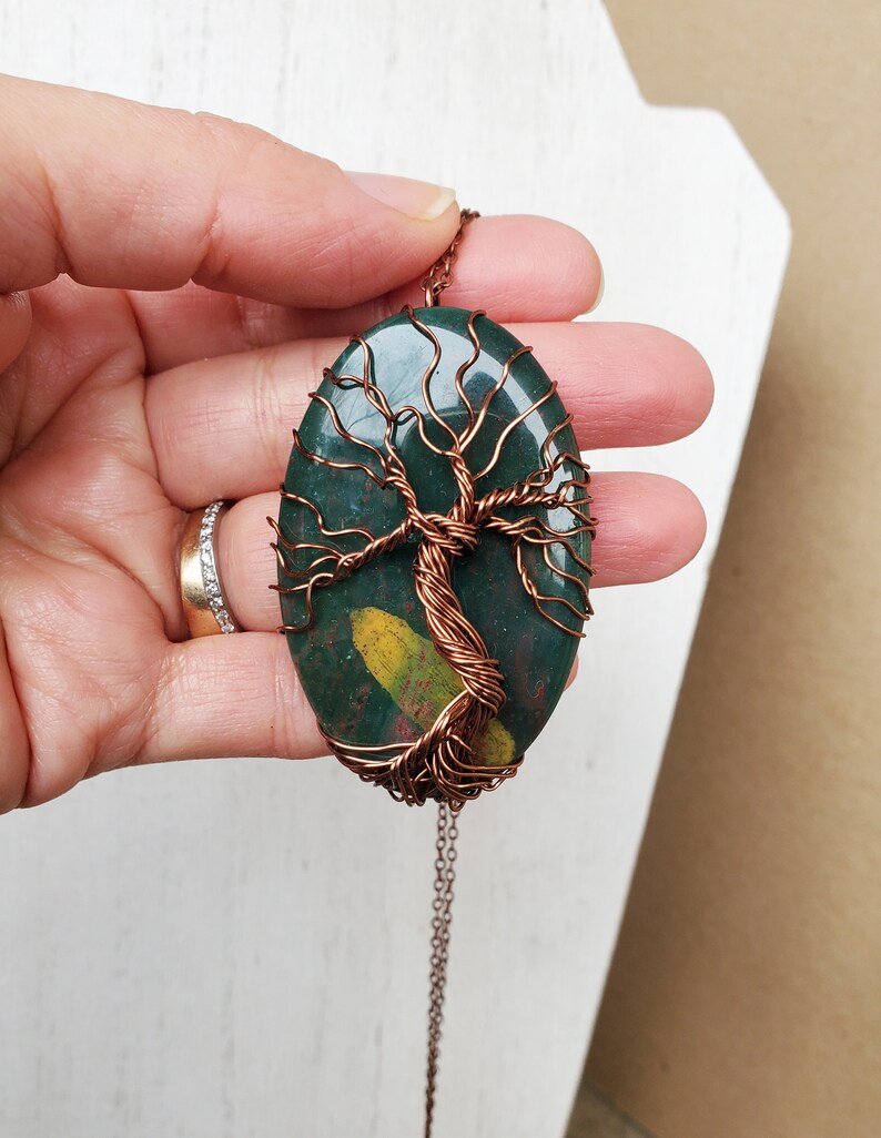 Bloodstone Necklace, Tree of Life Bloodstone Necklace, Spring Inspired Jewelry Gift, Tree Wire Necklace in Brass, Wire Wrap Bloodstone Tree image 6