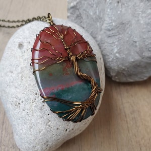 Unique Bloodstone Pendant, Tree of Life Spring Necklace, Wire Wrap Pendant Women's Birthday Gift, Handmade Nature Inspired Spirit Tree Gift image 3