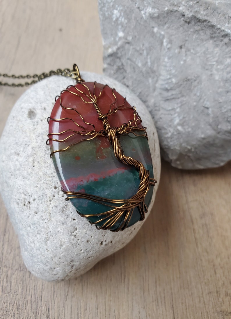 Unique Bloodstone Pendant, Tree of Life Spring Necklace, Wire Wrap Pendant Women's Birthday Gift, Handmade Nature Inspired Spirit Tree Gift image 3