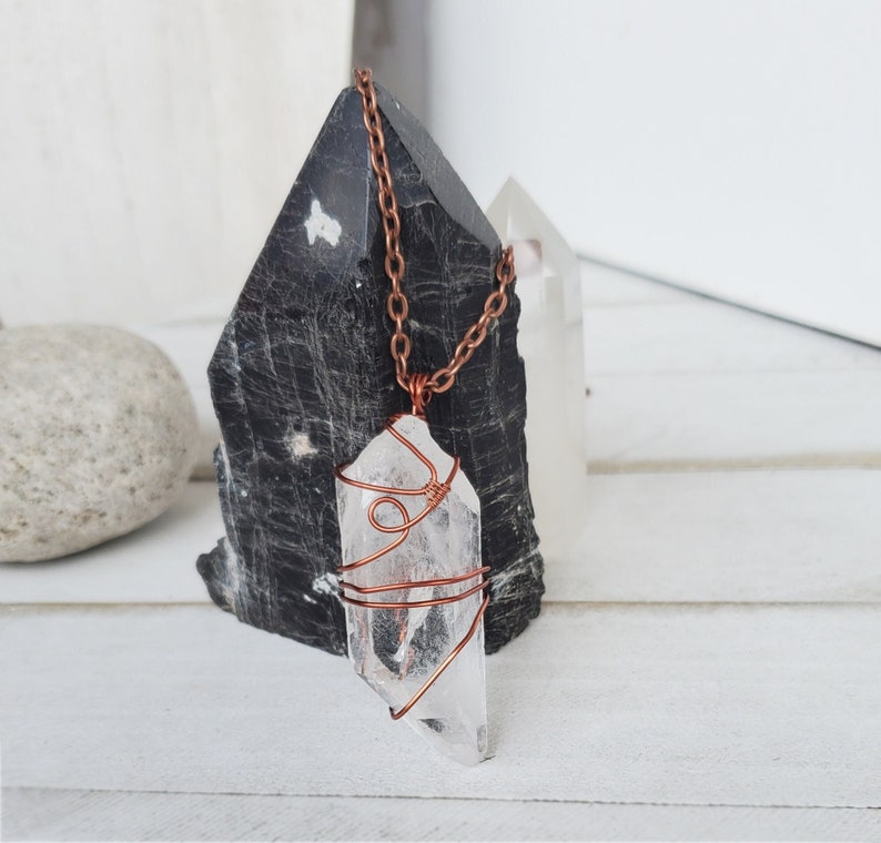 Wire Crystal Quartz Necklace, Gifts for Her, Big Quartz Point Necklace, Spring Crystal Jewelry For Him Her, Wire Wrapping Crystal Necklace image 1