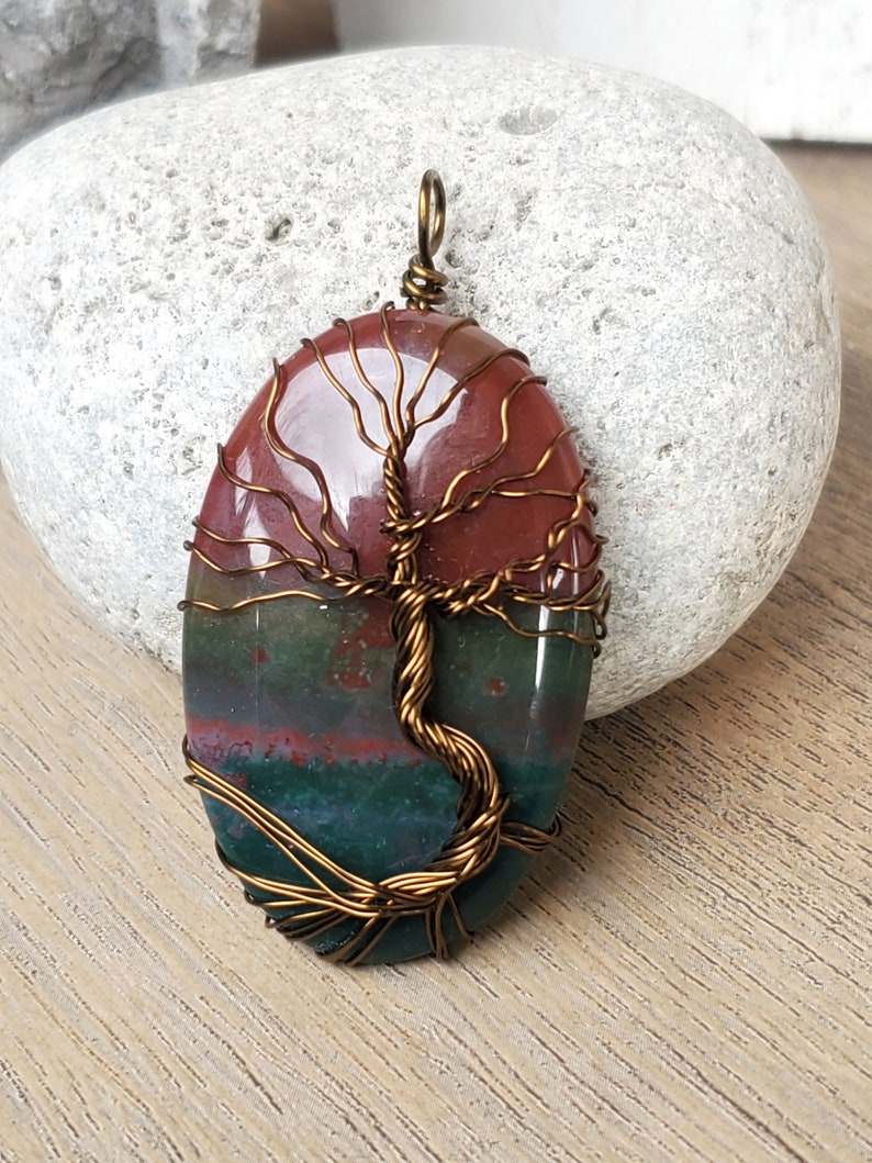 Unique Bloodstone Pendant, Tree of Life Spring Necklace, Wire Wrap Pendant Women's Birthday Gift, Handmade Nature Inspired Spirit Tree Gift image 8