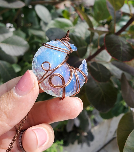 Opalite Crescent Moon Pendant Witchy Celestial Necklace Opalite