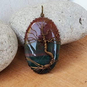 Unique Bloodstone Pendant, Tree of Life Spring Necklace, Wire Wrap Pendant Women's Birthday Gift, Handmade Nature Inspired Spirit Tree Gift image 2