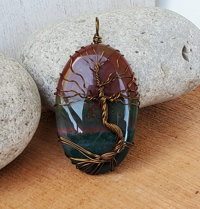 Unique Bloodstone Pendant, Tree of Life Spring Necklace, Wire Wrap Pendant Women's Birthday Gift, Handmade Nature Inspired Spirit Tree Gift image 2