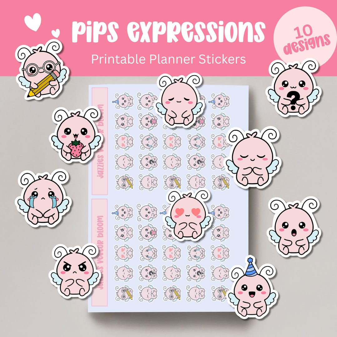 Pip Sticker Sheet | 10 Kawaii Expressions | Printable & Digital ...