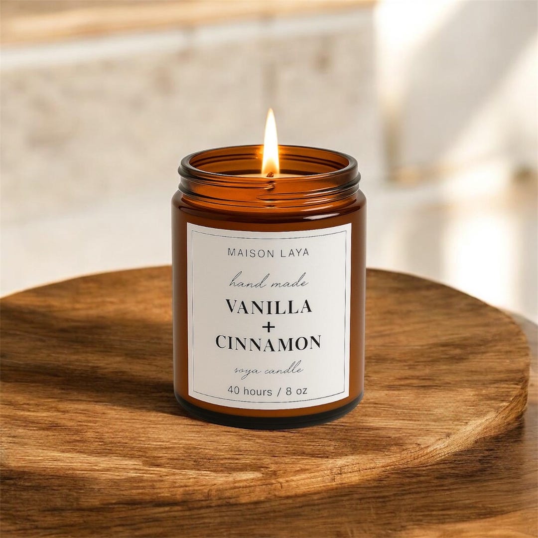 Handmade Soy Candle in Amber Glass Jar | Natural Scented Candle ...
